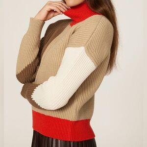 Boss Falisha Colorblock Mockneck Sweater 100% Wool Size Small